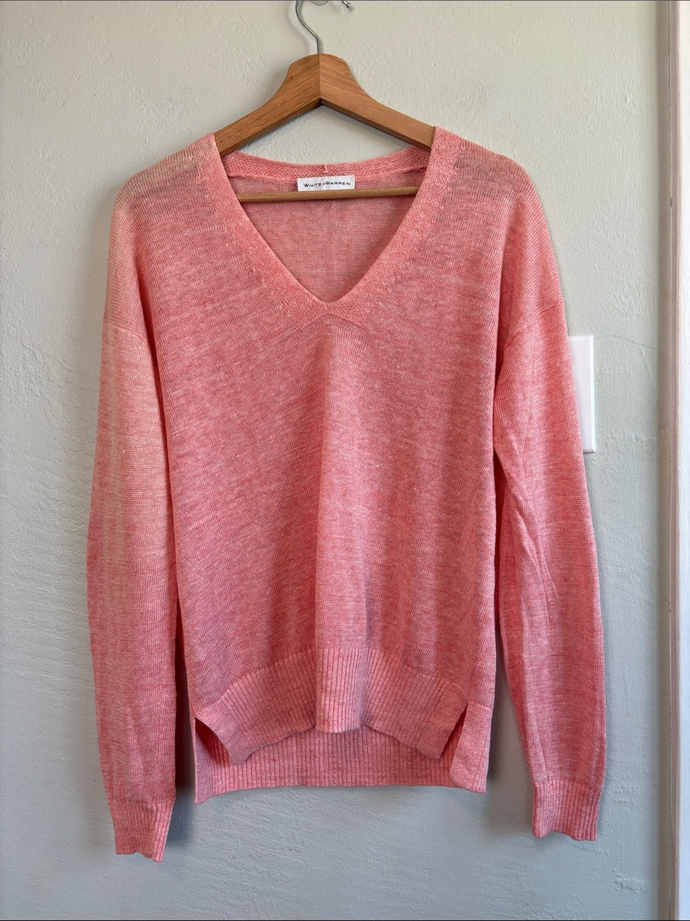 Bundle 2/$30! White + Warren Pink Coral Linen Slub V-Neck Sweater L